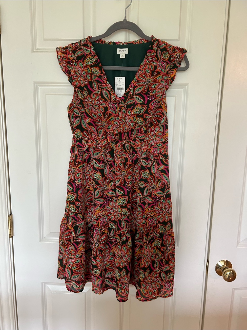 J. Crew Multicolor Ruffle-Sleeve Dress